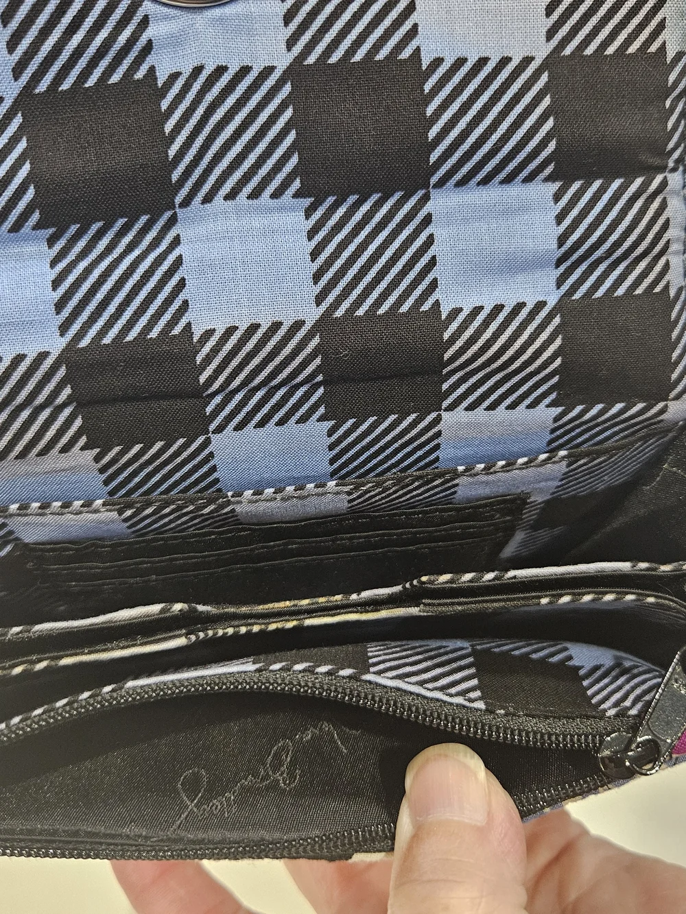 Vera Bradley Black Wristlet with Purple and Blue Floral Print